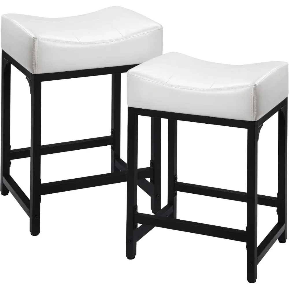 Off White Counter Height Bar Stools Set of 2, 24" White Bar Stools for Kitchen Counter with Cushion