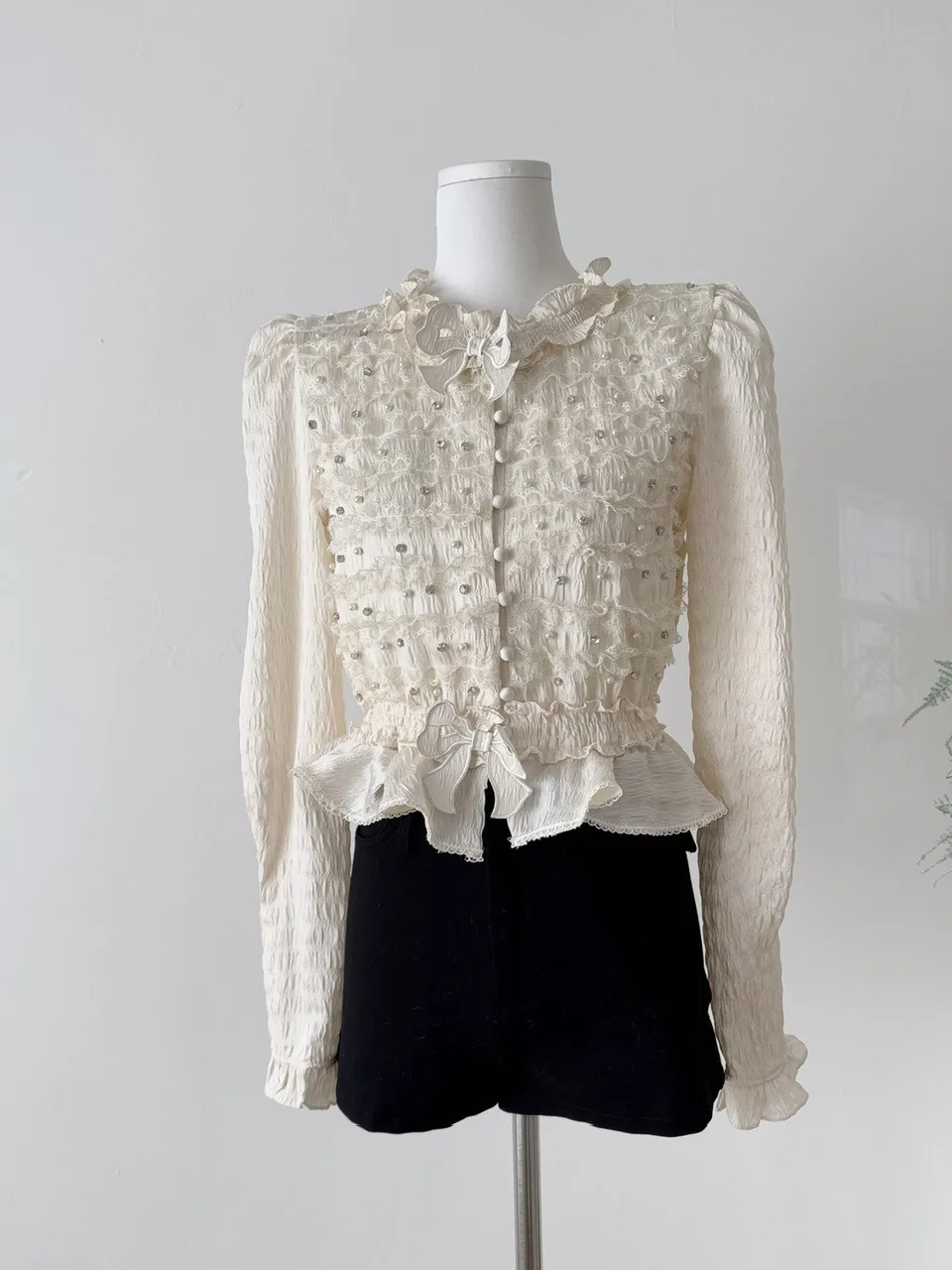 

Ele Knot Pin Beaded Pleated Design irt Women's Original Design Polyester Fiber Long Sve Warm Spring 2026