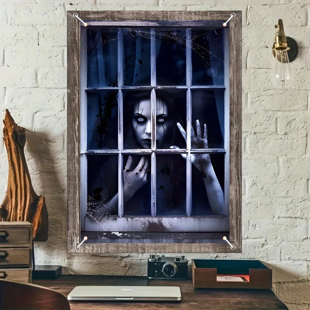 Halloween-Tür- und Fensterbanner aus Polyester – Muster mit gruseligem Geisterhände, Raumdekoration, Innen- und Außenbereich