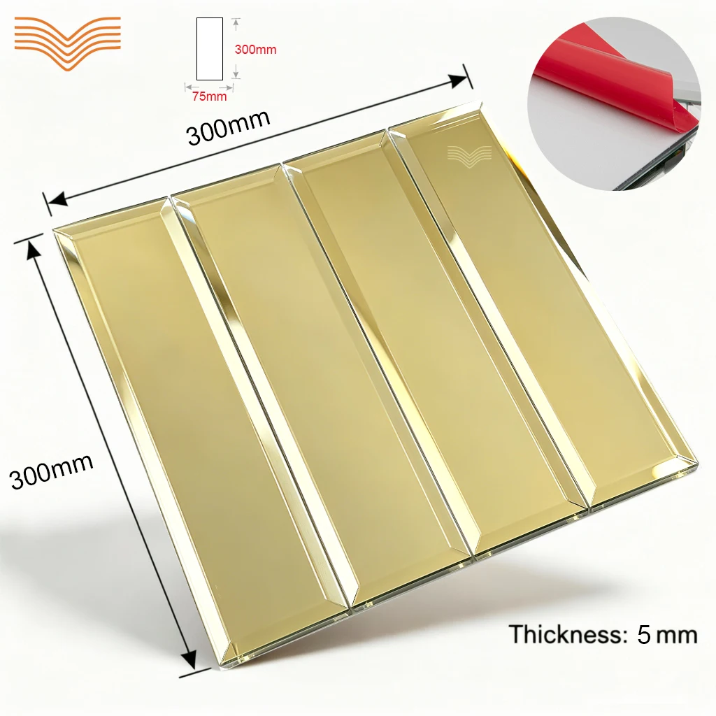 Custom Long Strip Bevel Mirror Self Adhesive Mosaic Wall Tile 10 Days Delivery Wall Sticker for TV Background Bar Pillar KTV