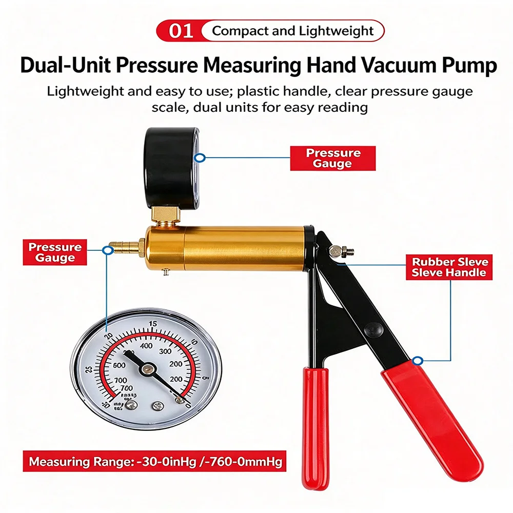 Portable Brake Bleeder Kit 2 in 1 Durable Aluminum Vacuum Pressure Pump Manual With Gauge Vacuum Pistol Pump Tester