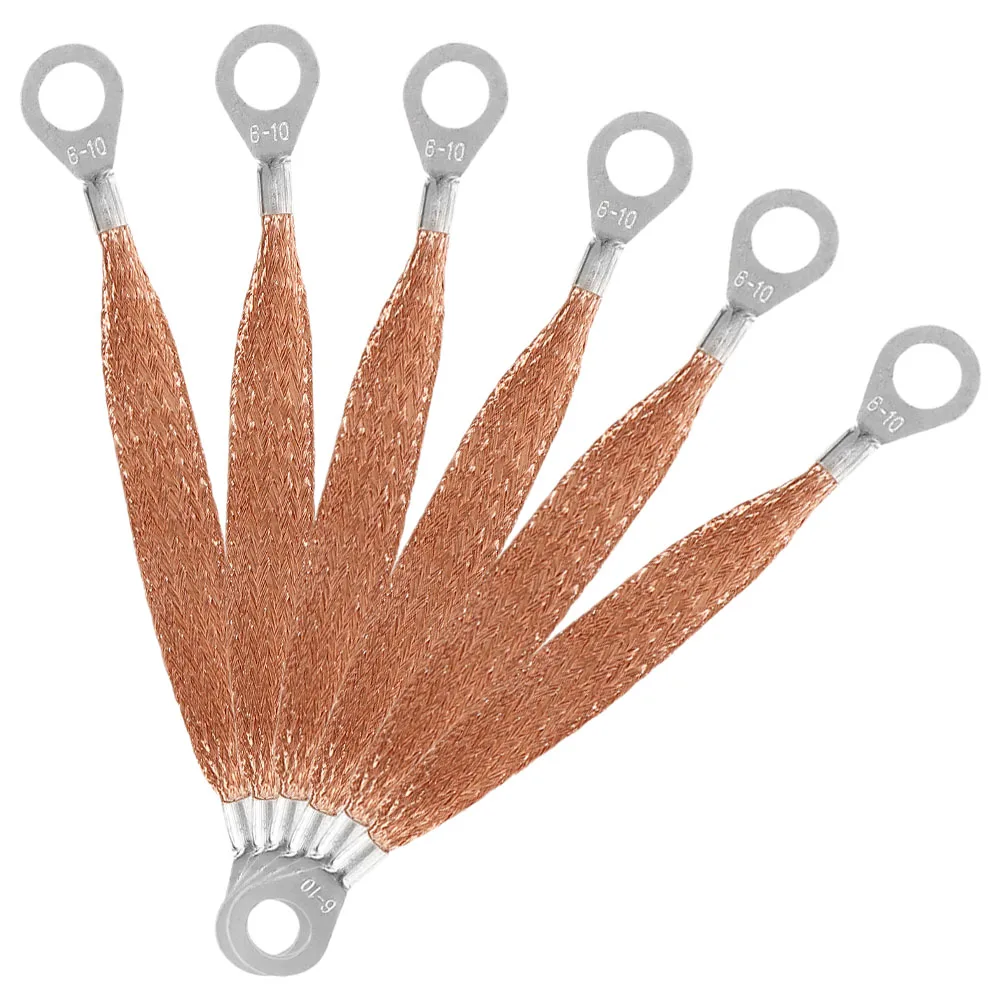 

6Pcs Flat Braided Copper Ground Strap Durable Material High Conductivity Grounding Cables For Car Body Static Bridging Universal