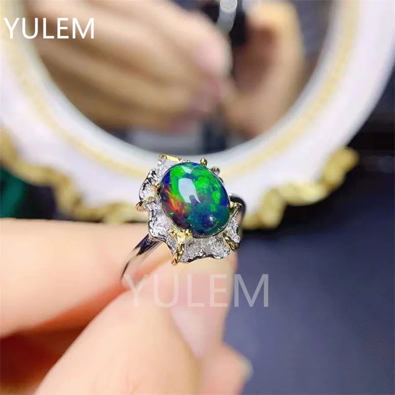 Weiß Gold Überzogene Feuer Natürliche Opal Ringe für Frauen Hochzeit Schmuck Big Oval Regenbogen Birthstone Engagement Ring