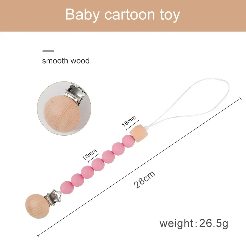 Baby Schnuller Clip Holz Farbe Silikon Perle Säuglings Beißring Schnuller Anti-drop Kette Neugeborenen Sicher Zahnen Spielzeug Dummy Nippel halter