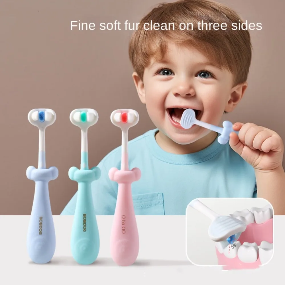 3D Stereo Three-Sided Toothbrush for Children's Tongue Scraper Deep Cleaning Ultra Fine Soft Hair Portable Travel Oral Care Tool