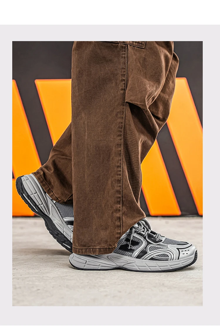 LOEIKAN Herren-Sneaker mit Patchwork-Mesh, lässige Turnschuhe mit klobiger, dicker Sohle, zum Schnüren, Dad-Schuhe, vielseitiges Schuhwerk für den täglichen Pendelverkehr – Detail 7