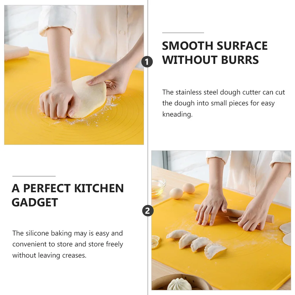 

3pcs Silicone Dough Pad Baking Mat Set Dough Cutter Rolling Pin Stainless Steel Tools For Bread Dumpling Making Easy Cleaning