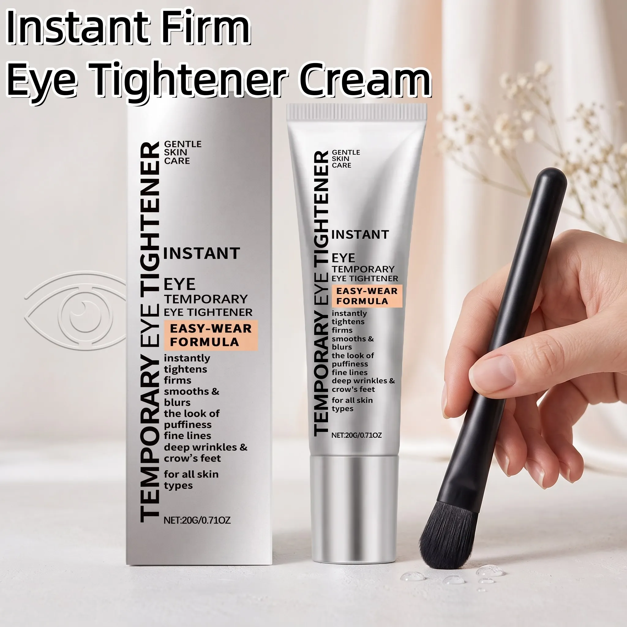 Image of Augenstraffungscreme zur Sofortigen Reduzierung Feiner Augenlinien, Beseitigung Dunkler Augenringe, Straffung und Glättung von Augenschwellungen, Augenpflegecreme mit Pinsel