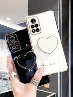 Poko X 4 M4pro Fold Phone Holder Case On For Xiaomi Mi Poco X4 M4 Pro 4g 5g Luxury Plating Love Heart Stand Silicone Cover X4pro