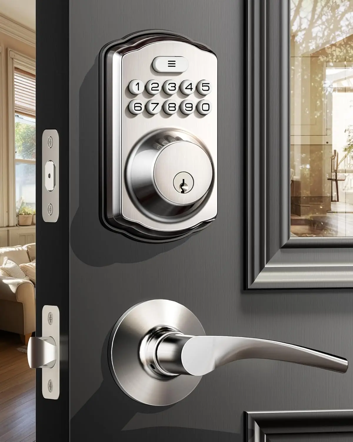 

Keyless Entry Door Lock with 2 Lever Handles - Electronic Keypad Deadbolt, Auto Lock, Easy Installation Digital Smart Code Door