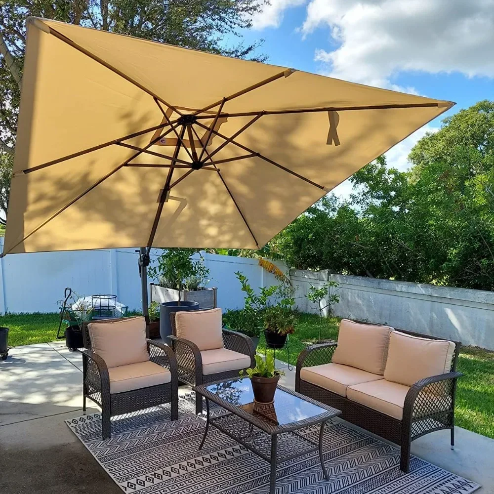 

9 Feet Patio Umbrella, Outdoor Cantilever Square Umbrellas, Aluminum Offset Umbrellas, with 360-degree Rotation, Patio Umbrella