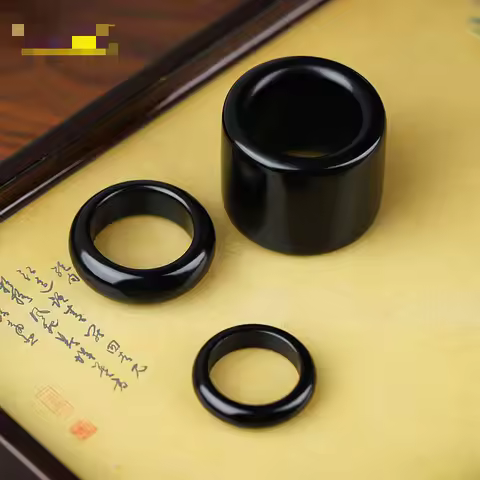Black Jades Ring Natural Stone Thumb Rings Men Women Healing Gemstone Fine Jewelry Genuine Hetian Nephrite Ink Jade Wide Rings