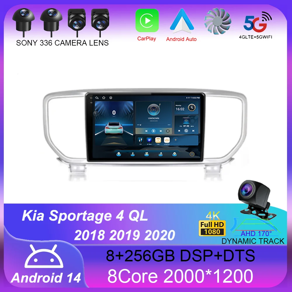 

Android 14 Auto Carplay QLED For Kia Sportage 4 QL 2018 2019 2020 Car Radio Multimedia Video Player Navigation Stereo WIFI+4G BT