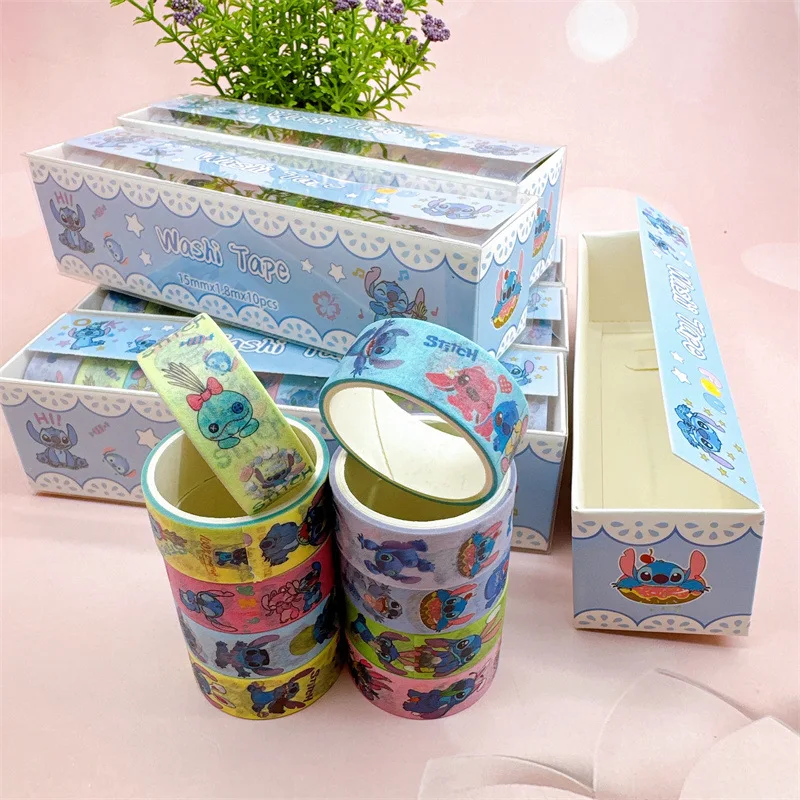 10 Roll/box 15mm*1.8M Stitch Washi Tape Cute Scrapbooking DIY Diary Decorative Sealing Sticker Album Stick Label Stationery Gift