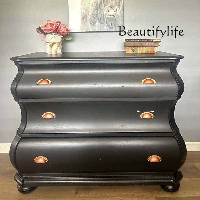 

Шкаф с тремя ведрами для спальни в стиле ретро из цельного дерева в американском стиле, французский черный шкаф для хранения в гостиной на вилле, простой шкафчик