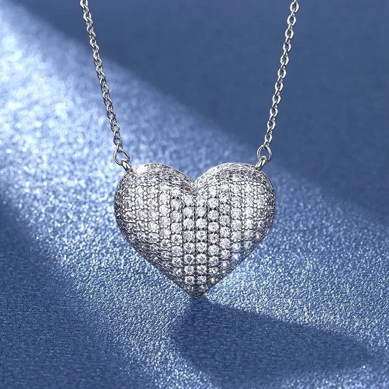 Charm 925 Sterling silver Heart Pendant Micro pave Diamond Cz Pendants Necklaces for Women Bridal Party Wedding jewelry Gift