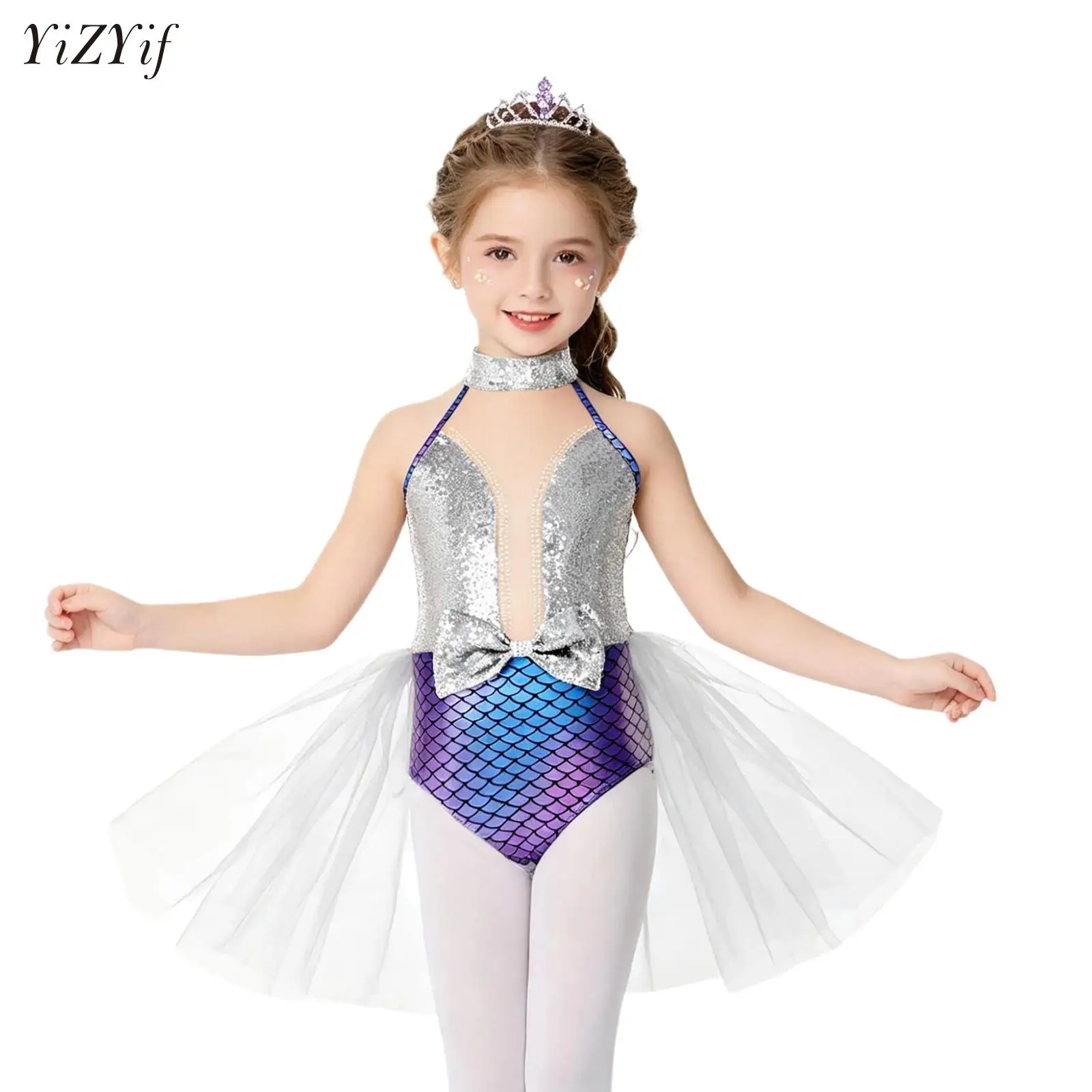 

Kids Girls Mermaid Ballerina Fairy Prom Party Costume Kids Sequined Dance Dress Dancewear Gymnastic Leotard Ballet Tutu Dress