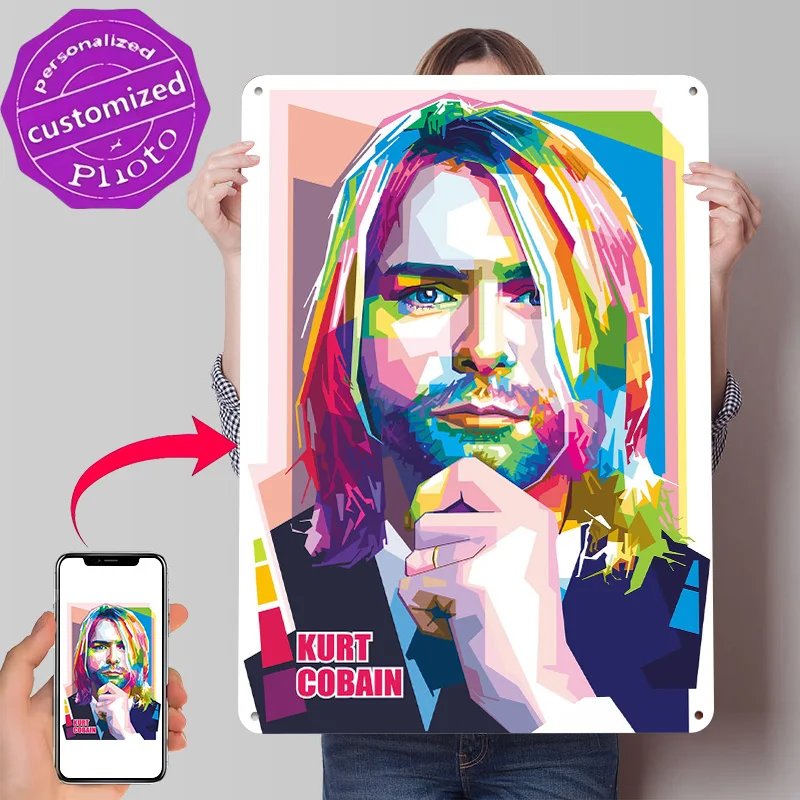 Kurt Cobain Nirvana Poster Retro 3D Printed Metal Signs Customized Wall Hanging Gift for Home Decoration Room Accessories House