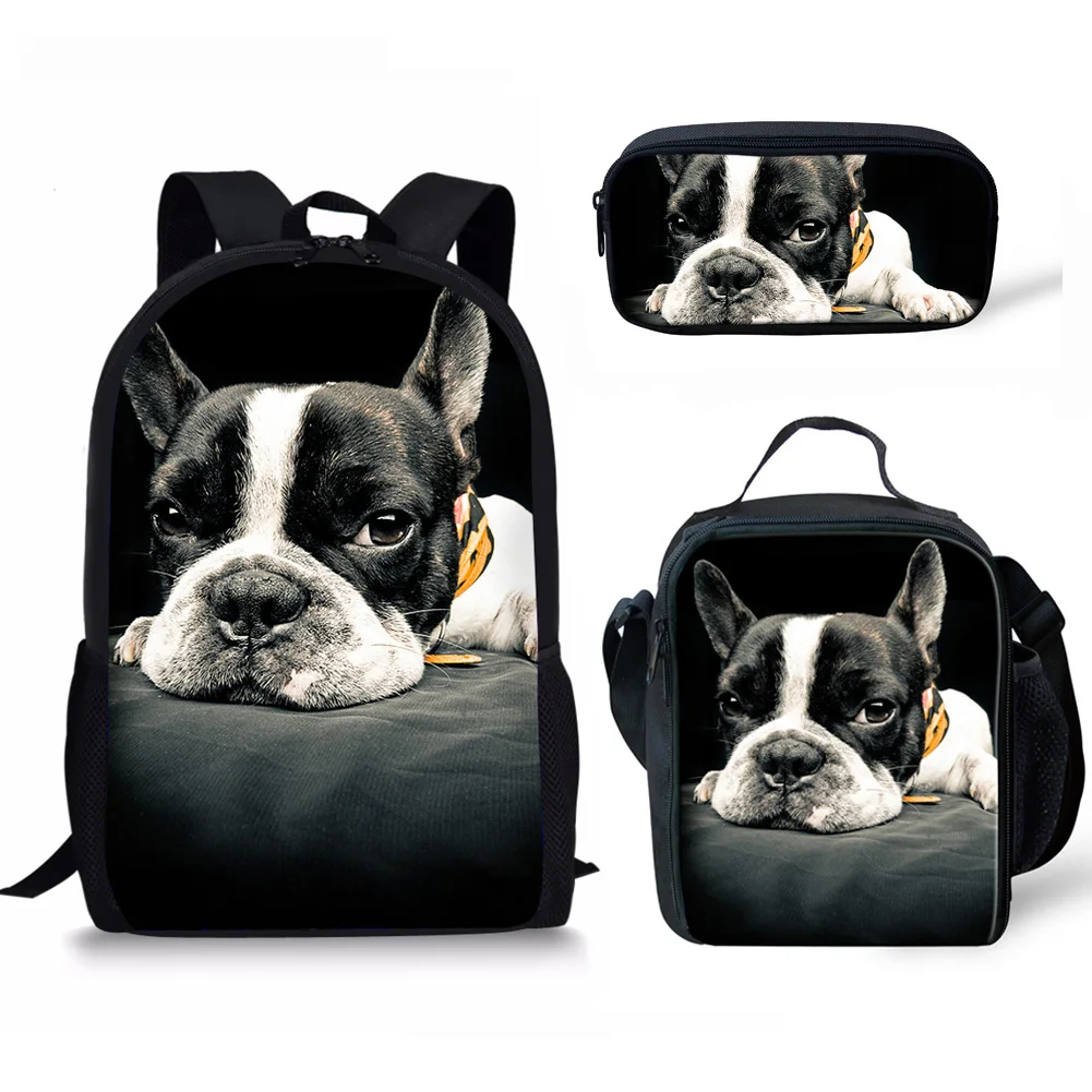 Cute Pet Dog Pattern 3 Pcs School Bags for Teen Boys Girls Lightweight School Bag Casual School Bag Lunch Bag Pencil Case