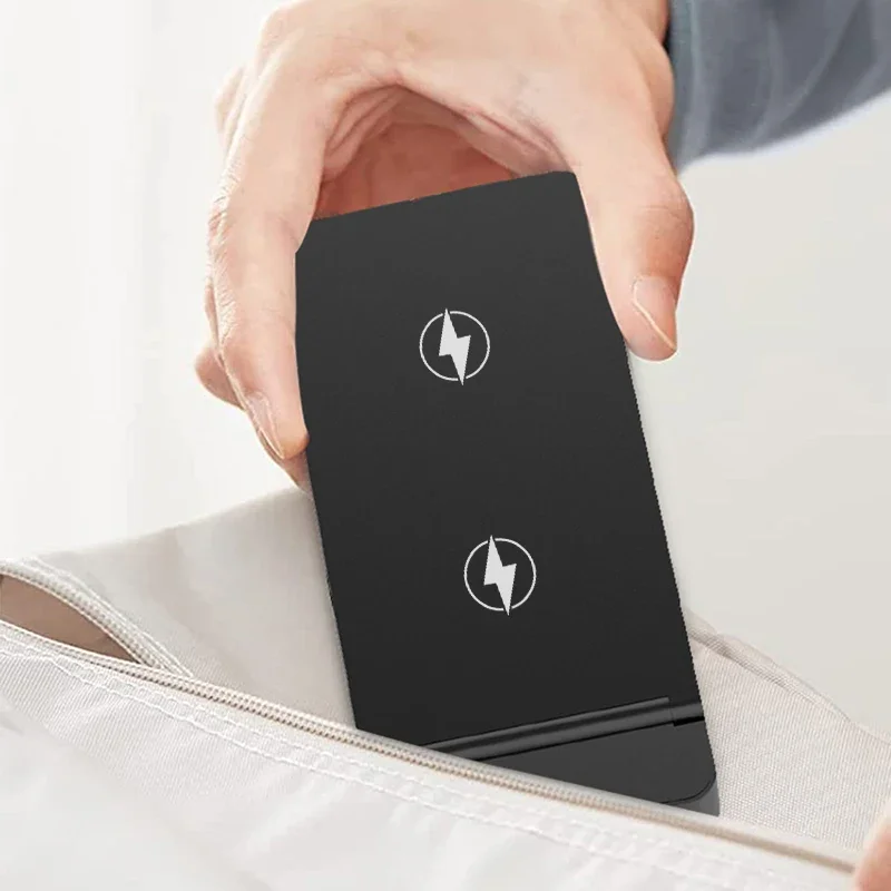 Dual-Coil 2-in-1 Faltbares Kabelloses Ladegerät Telefonhalter für iPhone 17 16 15 14 13 12 Xiaomi Airpods 2 Pro4/3 Schnellladeständer – Detail 6