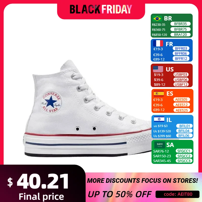 Converse Chuck Taylor All Star Men and Women Skateboarding Shoes High-top Outdoor Breathable Vintage Sneaker White