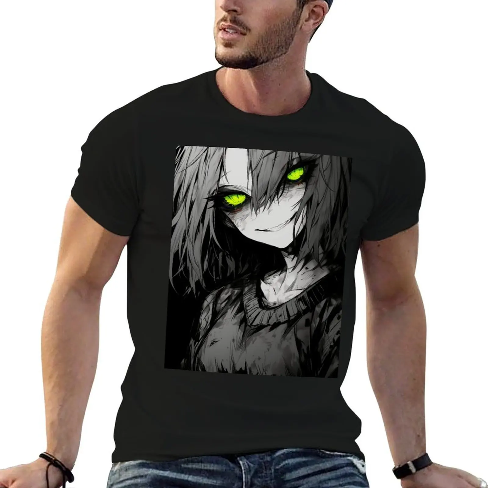 

Creepy Pop Green Eye Glow T-Shirt man t shirts for men casual cotton t shirts man 100% T-Shirt