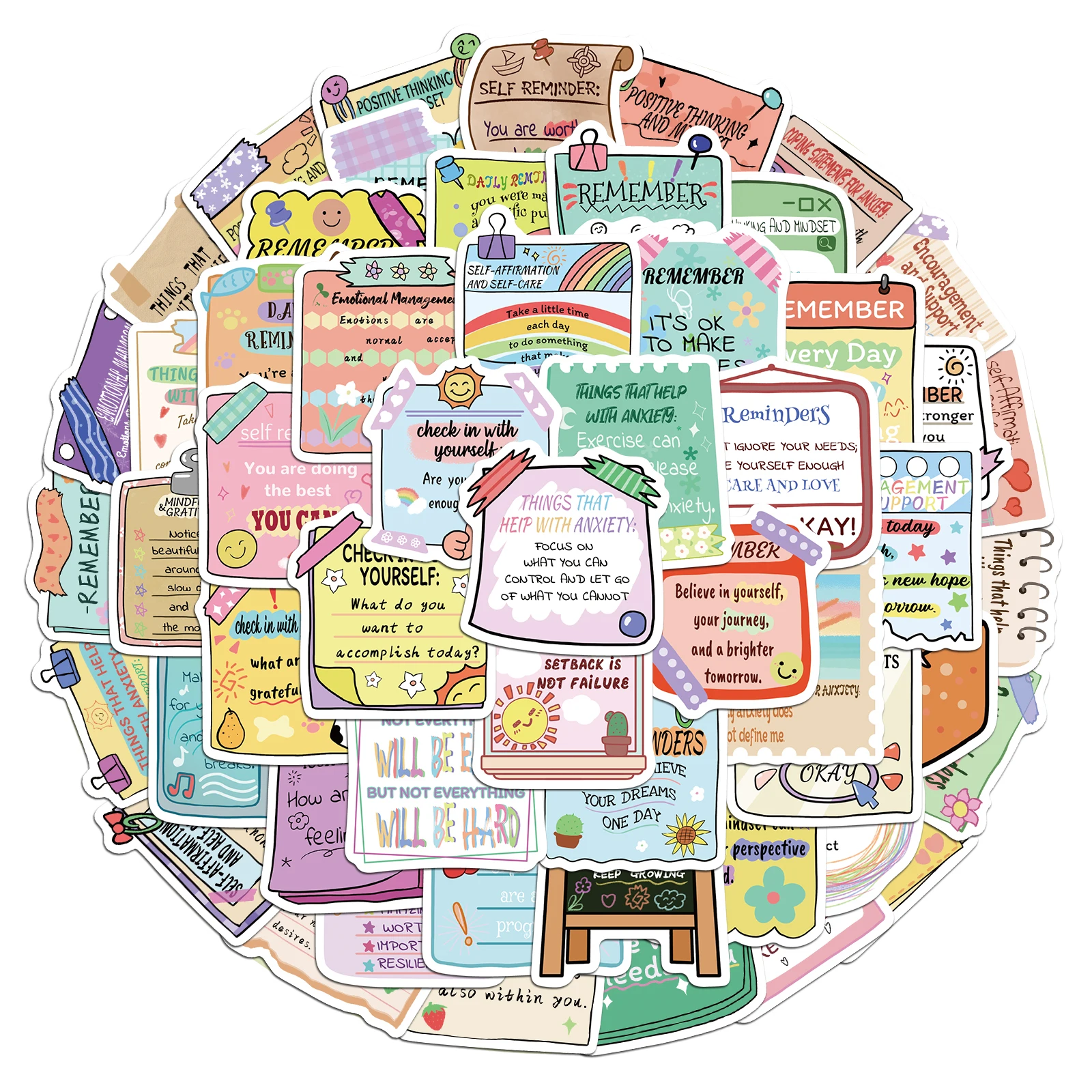 54PCS Psychological Health Stickers Exquisite Text Account Materials Phone Cases Laptop Suitcases Water Cups Waterproof Stickers