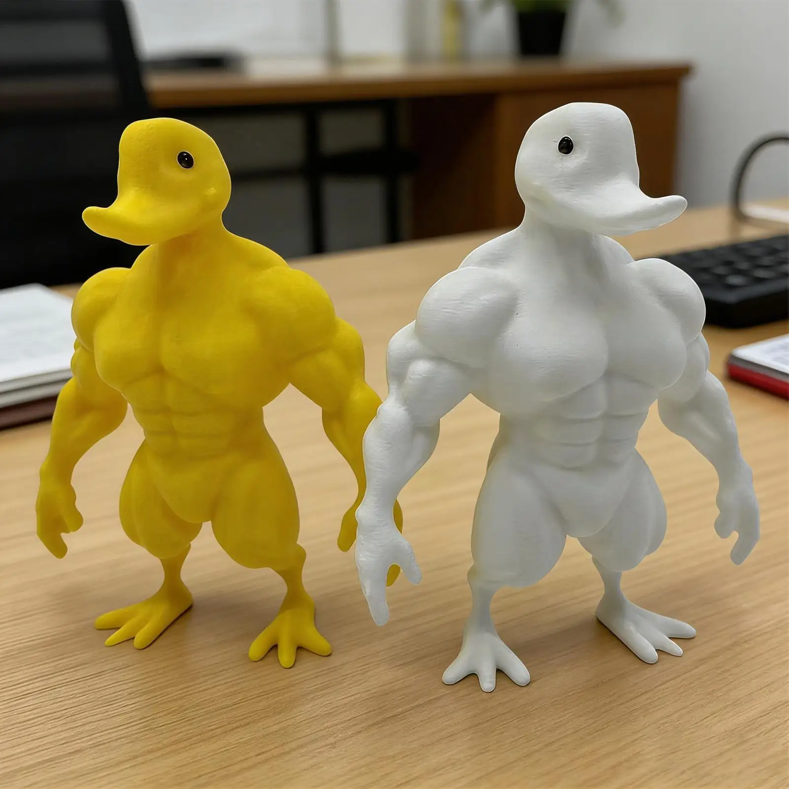 Flexing Muscle Duck Statue 3D Printed Gym Decor for Men, Funny Bodybuilder Duck Collectible Desktop Sculpture