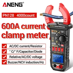 ANENG PN128 Clamp Meter 4000 Count 600A AC/DC Current Voltage Meter NCV True RMS Smart Digital Multimeter Voltmeter Ammeter