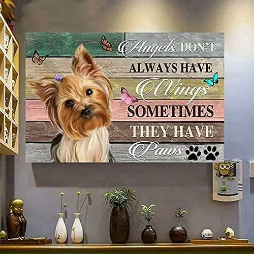 New Tin Sign Yorkshire Terrier Butterfly Angels Have Wings Love Dog Horizontal Bedroom Bathroom Wall Decoration  in