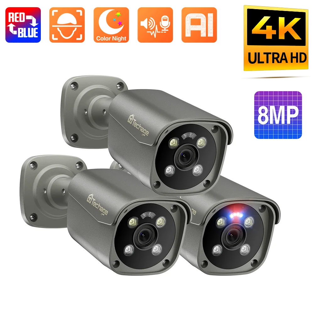 

Techage 4K 8MP POE IP Camera 2-way Audio Bullet H.265 Surveillance System ONVIF Motion Detect Email Alert Security Protection