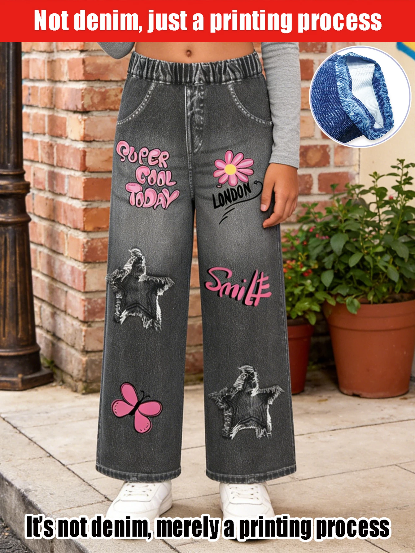 2026 children's graffiti + pentagram simulation jeans, children's leisure, fashion trousers