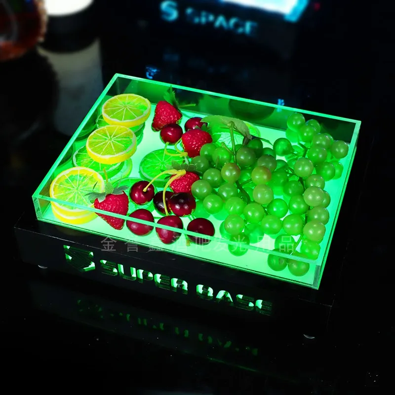 

Поднос для фруктов со светодиодной подсветкой, акриловая тарелка для закусок со светом, креативная подставка для десерта для бара, КТВ, вечеринки в ночном клубе, сервировочное блюдо