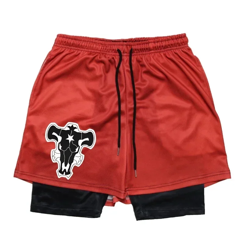 Anime Black Clover ginásio shorts atléticos para homens, 2 em 1 shorts de compressão, 5 em, secagem rápida, elástico, corrida, fitness, treino