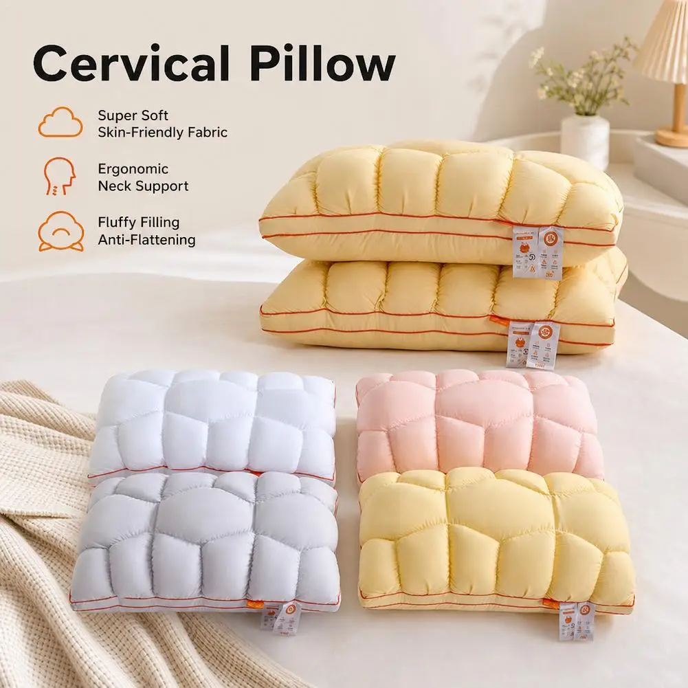 Cooling Marshmallow Pillow Quilted Bed Neck Support Cloud Fluffy Ergonomic Soft Cervical Side Back Sleepers Orthopedic Washable