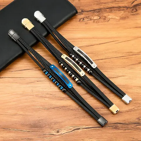 XQNI Charm Bracelet For Men Stainless Steel Magnetic Clasp Braid Rope Leather Bracelets & Bangles Male Accessories Jewelry