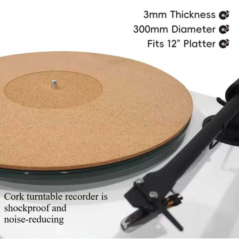 2pcs12-inch Vinyl Record Player Non-slip Pads 3mm Thickened Cork Material Record Player Turntable Pads，Shock-proof