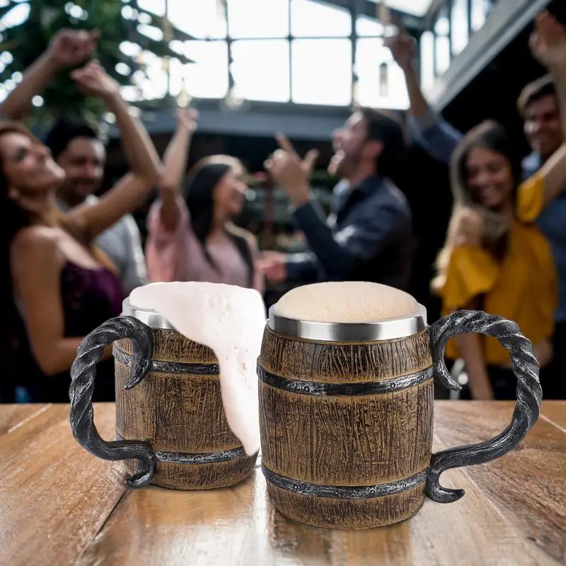 450ml Stainless Steel Whiskey Barrel Cup Simulation Wooden Style Drinkware Gift Antique Men's Barrel Capacity For Drinking Beer