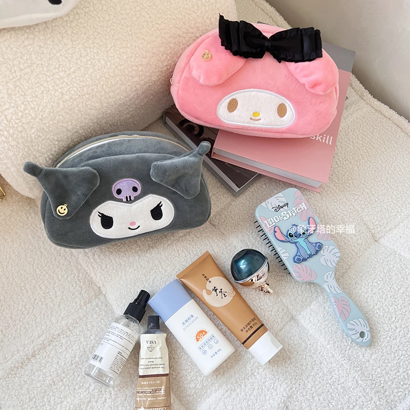 Sanrio Cute Pencil Case Cosmetic Bag Kuromi My Melody Cinnamoroll Pochacco Plush Bag Kawaii Japanese Style Cosmetics Storage Bag