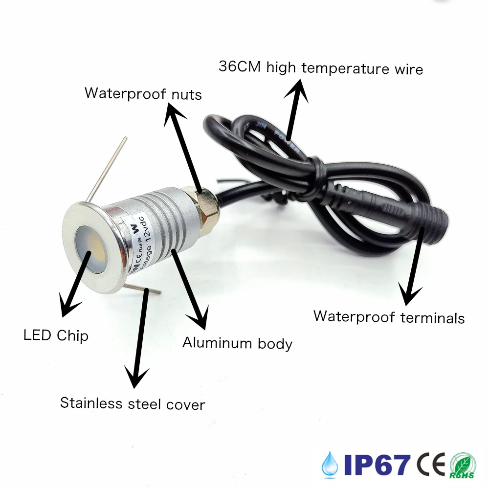 Mini LED 12V 1W Deck Light 15MM Recessed Outdoor Led Spot IP67 Waterproof Step Lamp Garden Path Star Decor Underground Spotlight