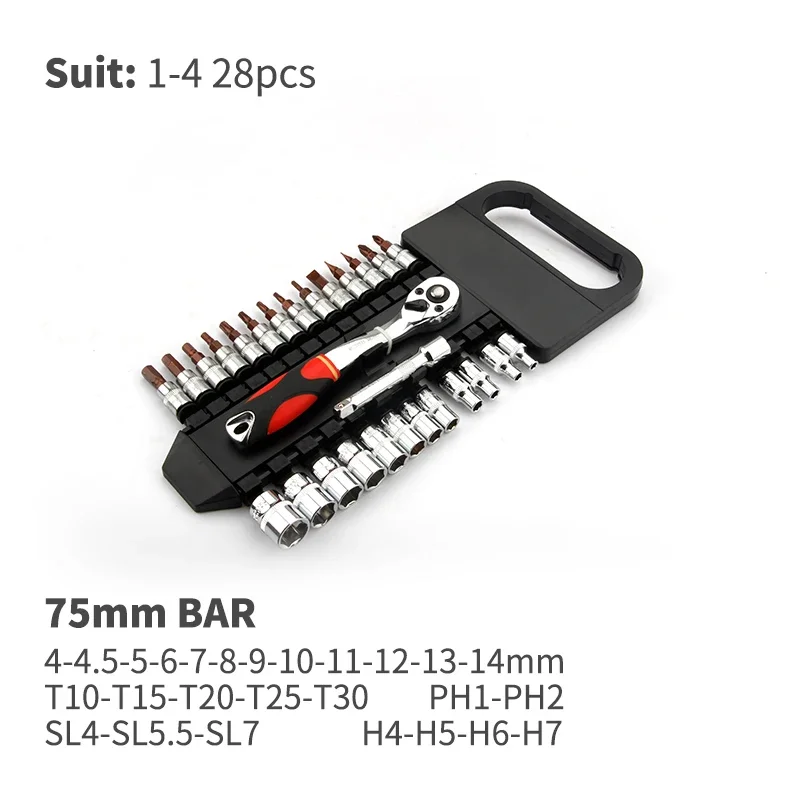 Crv-Jeu de Douilles à Cliquet Réversibles à Dégagement Rapide, Outils avec Face T1 1/4 Pouces, 3/8 Pouces, 1/2 Entraînement, 6.35mm, 10mm, 12.5mm