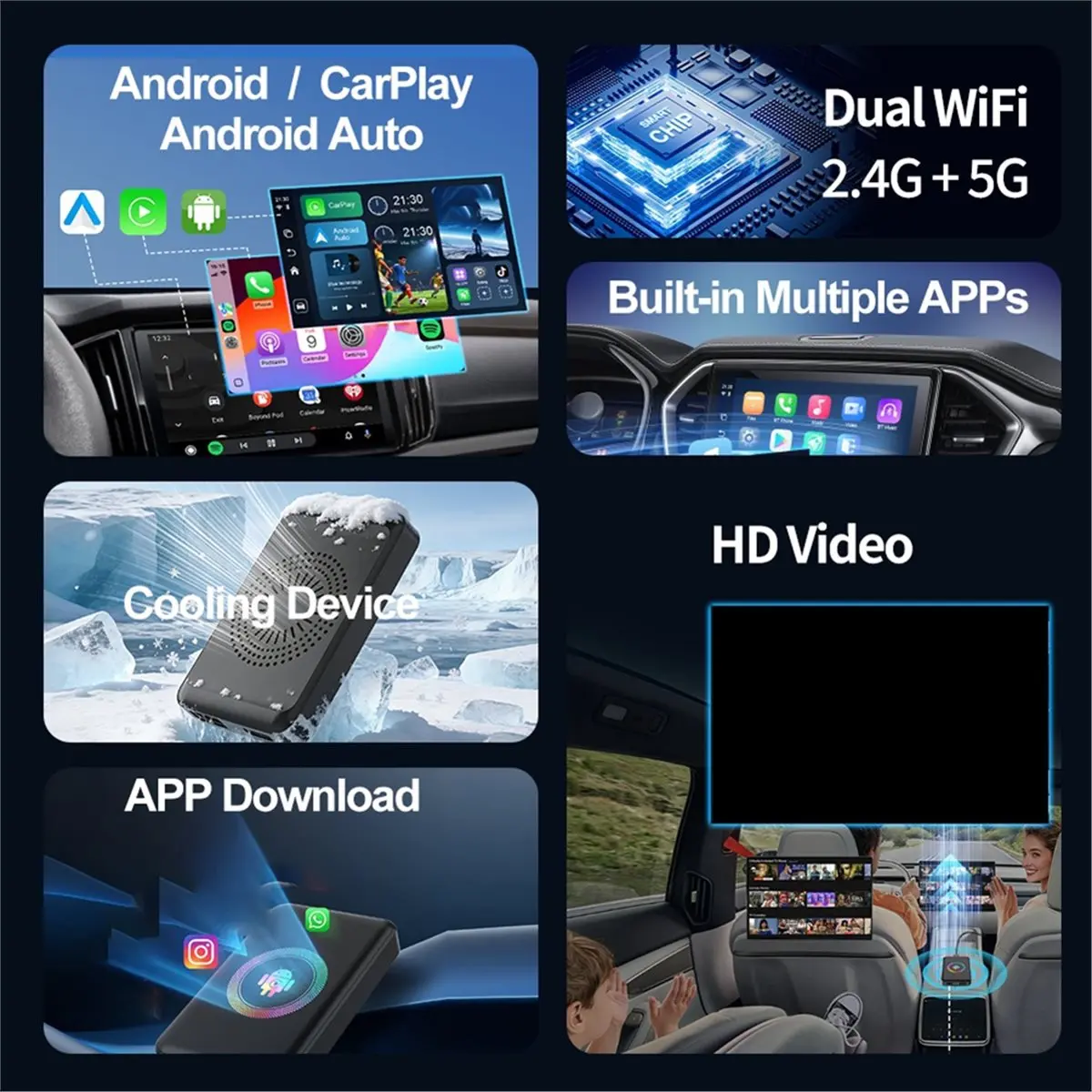 popop 4+64GB Android 14 Wireless CarPlay AI Box Smart Plug , Play 5-in-1 Android Auto HDMI-Compatible Car TV Box