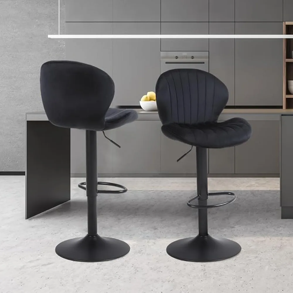 

Modern Bar Stool 2-piece Set, Velvet Height Adjustable Rotating Bar Stool with Backrest and Footrest, Black