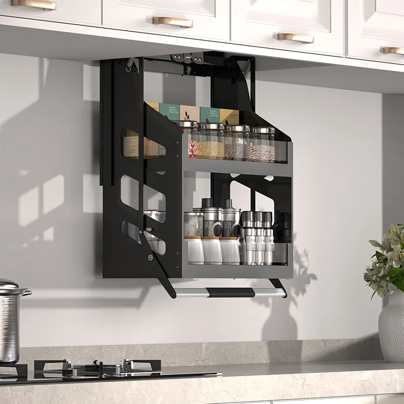 Hanging cabinet lift basket kitchen cabinet vertical pull-down type up and down buffer seasoning seasoning basket rack