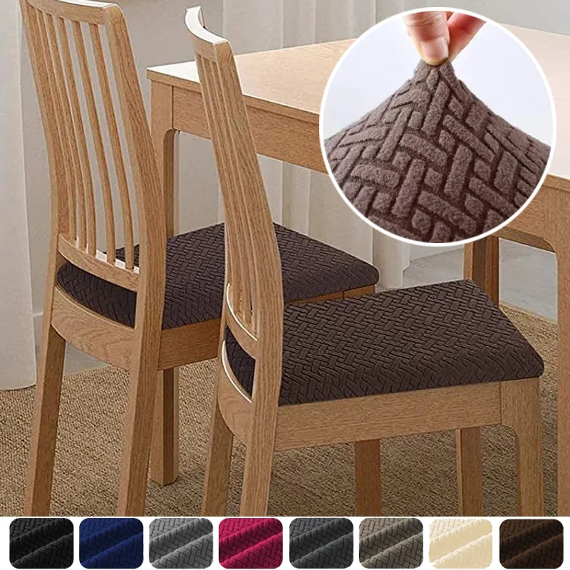 1PC Stretch Jacquard Chair Seat Covers Chair Removable Washable Upholstered Dining Room Chair Seat Protector Cushion Slipcovers