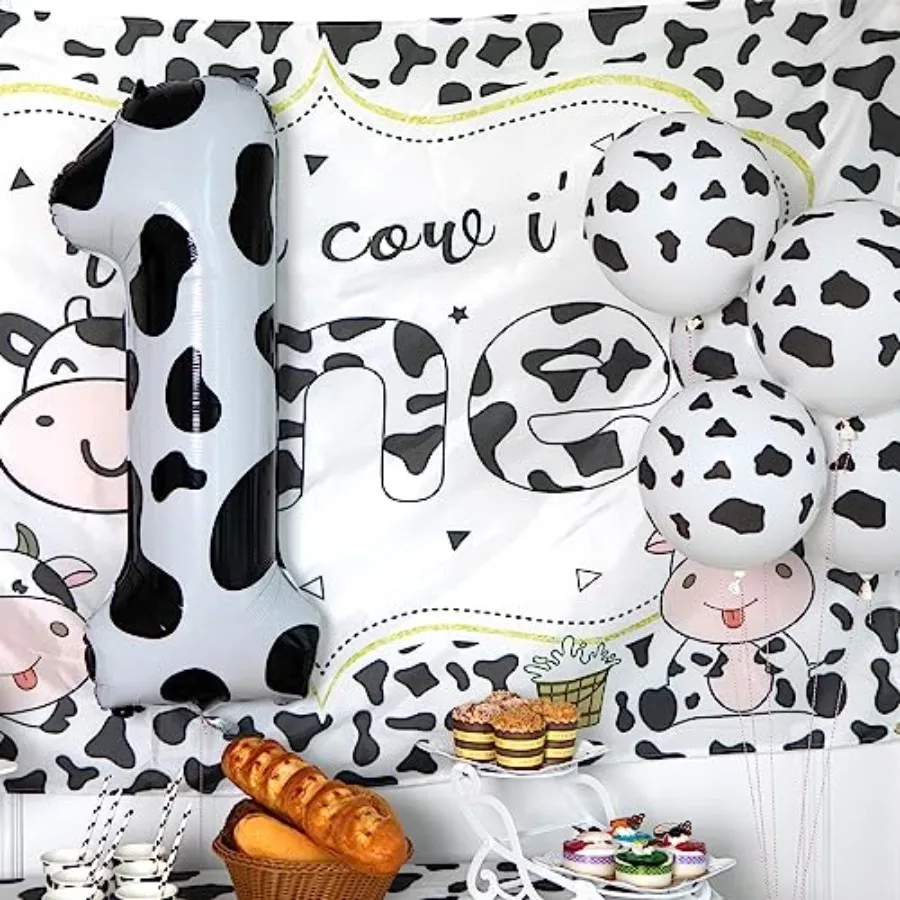 소 무늬 풍선 생일 장식 용품 40인치 숫자 1 풍선 카우걸 테마 숫자 풍선 첫 번째 생일 파티 용품