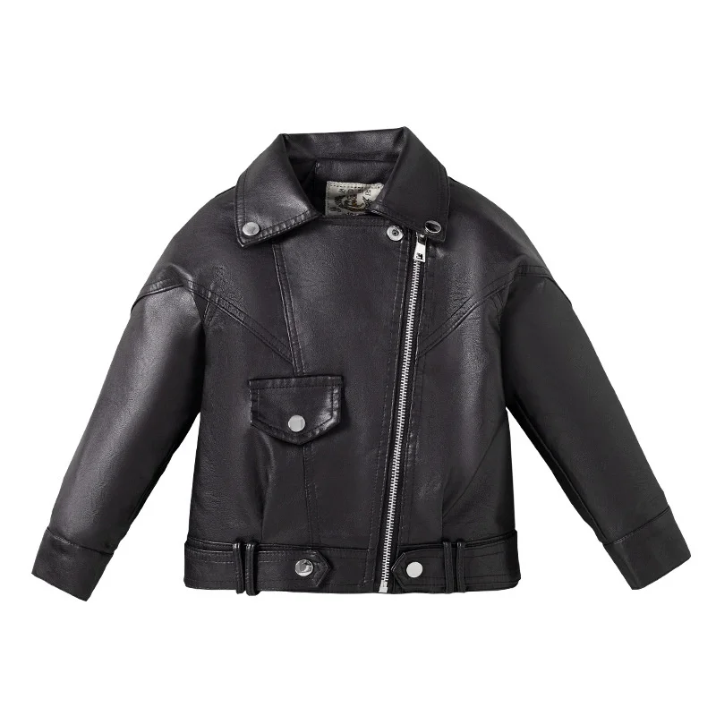 2023 Boys Girls Motorcycle Leather Jacket Autumn New Simulation Leather Coats Children Clothing Outerwear 2-6 Years