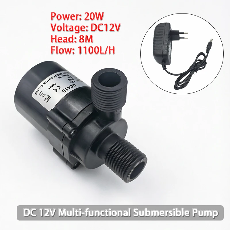Ultra-quiet DC 12V 20W Home 1100L/H Portable Brushless Motor Submersible Water Pump 8M for Cooling System Fountains Heater Mini