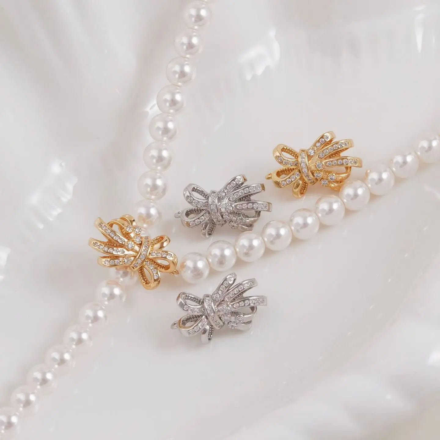 

Bow Knot S925 Sterling Silver Necklace Pendant Clasps and Hooks Jewelry Accessory Parts Settings for 6-7mm Pearls Beads