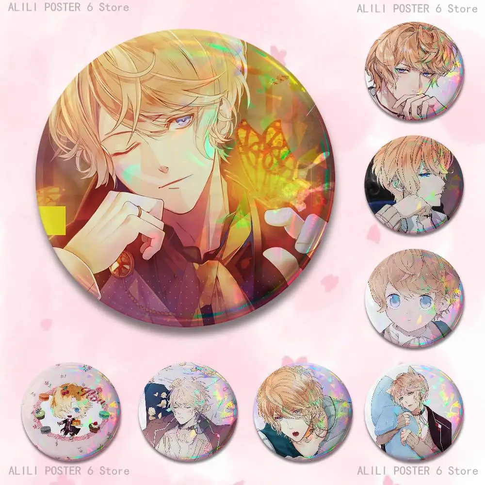 Shu Sakamaki D-Diabolik Lovers 58mm 44mm HD Print Brooch Badges Pretty Derby Round Display Brooches Lapel Pins